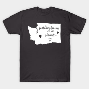 Washingtonian At Heart: Washington State Pride Calligraphy State Silhouette Art T-Shirt